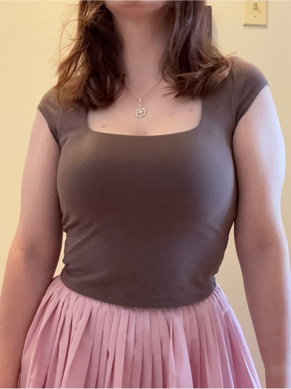 Square Neck Cap Sleeve Women's Top in Brown